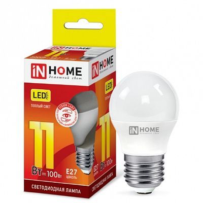 Лампа светодиодная Е27 11Вт Led 3000К теплый свет шар In Home---