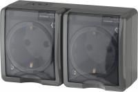 Розетка откр.установки 2-мест с/з с крышкой IP54 серая Эксперт Эра(8)