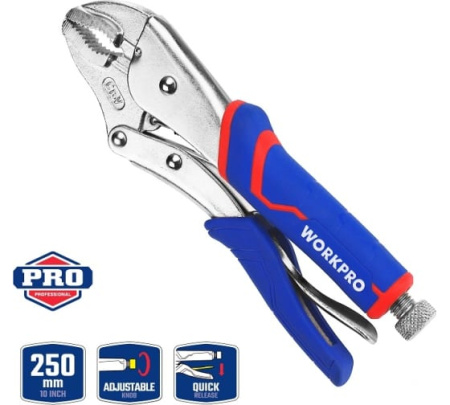 Клещи зажимные закругленные 250мм Workpro----