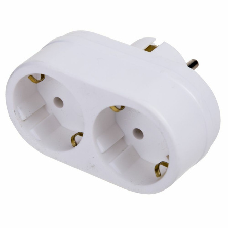 Разветвитель двойник 16А 2 гнезда с з/к белый линейный Tokep Rexant