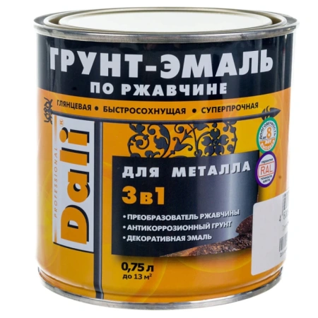 Грунт эмаль по ржавчине 3в1 коричневая 0,75л глянец Dali
