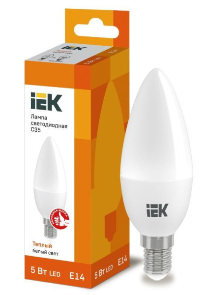 Лампа светодиодная Е14  5Вт Led 3000К теплый свет шар IEK---